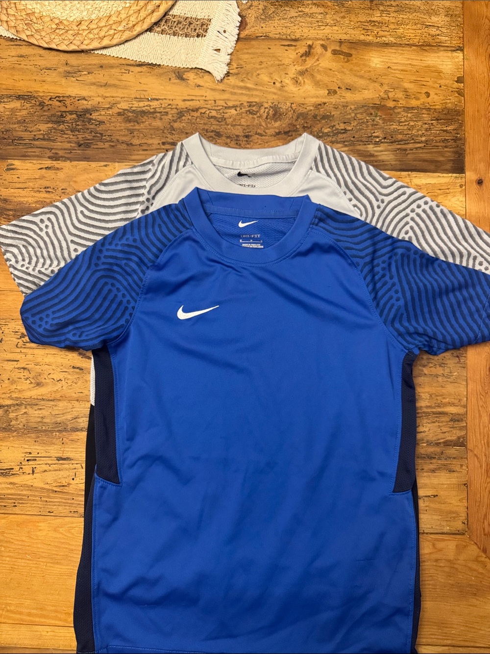 Nike BoysRoyal Blue Athletic Graphic Sleeve Shirt; Gray athletic shirt